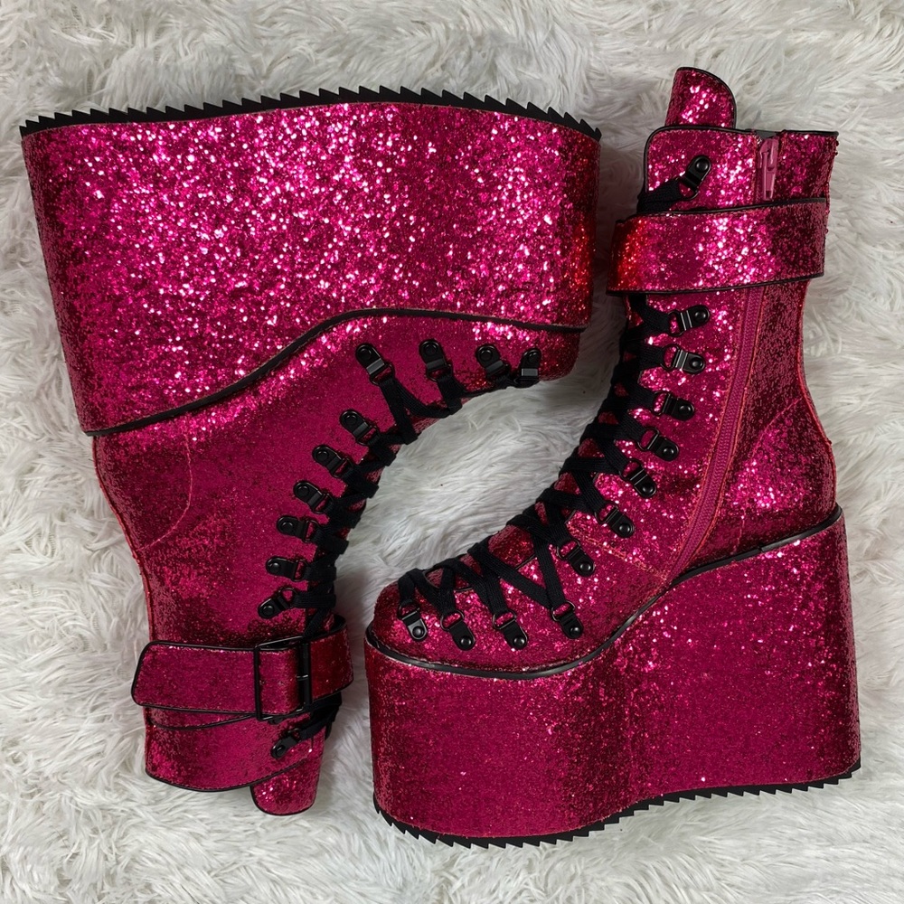 💔SOLD💔CLUB EXX Sugar Coated Traitor Ultra High Platform Boots Glitter Lace Up - Picture 9 of 16